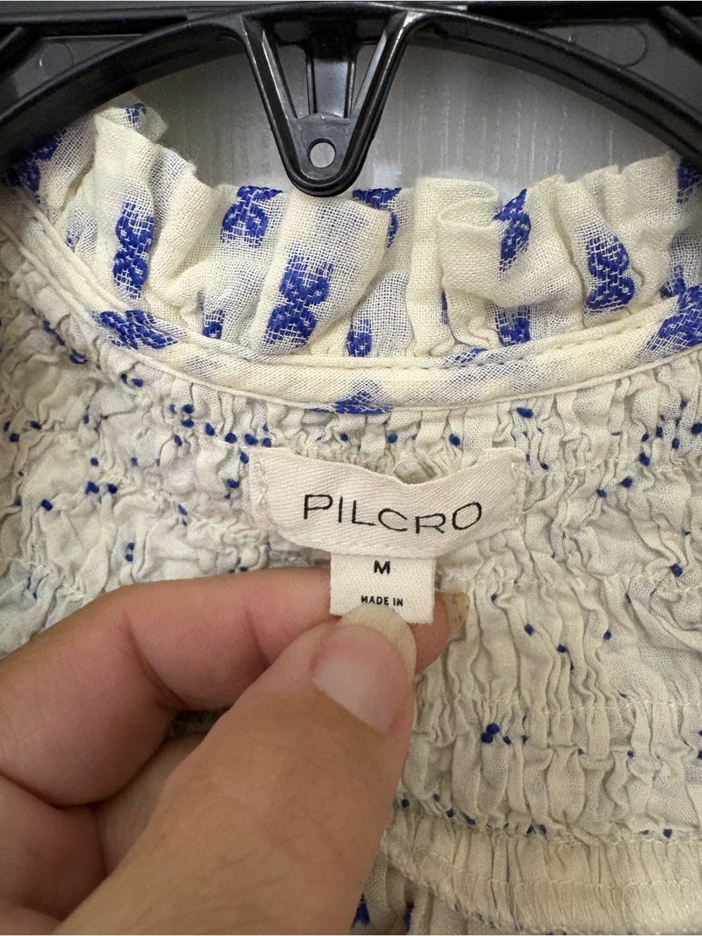 Anthropologie Pilcro Short-Sleeve Smocked Clip Dot Blouse - Picture 9 of 10